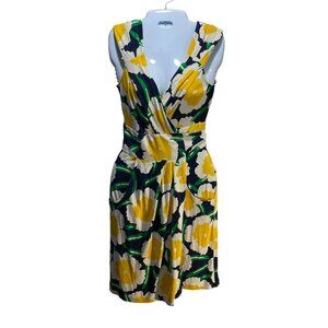 Diane von Furstenberg Celosa Silk Wrap Dress Tie Front Floral Yellow Womens 2